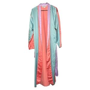 Fernando Sanchez Vintage 90s Satin Pastel Color Block Robe